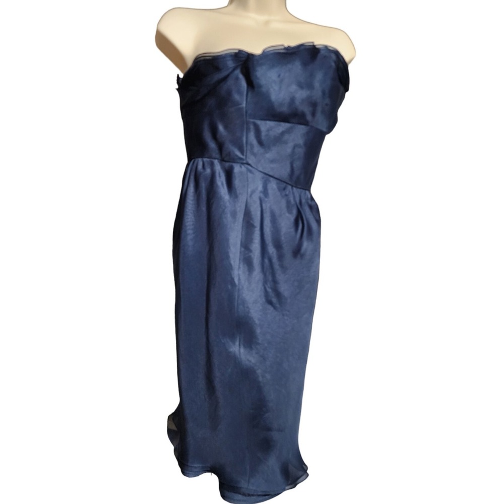 Carmen Marc Valvo Women's 8 Blue Silk Strapless Evening Cocktail Dress